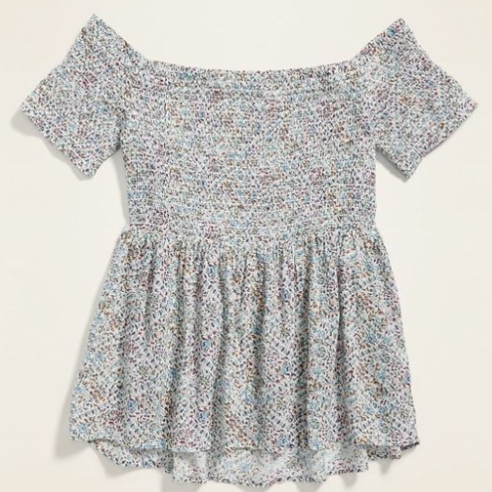 Old Navy Floral Print Smocked Off the Shoulder Top